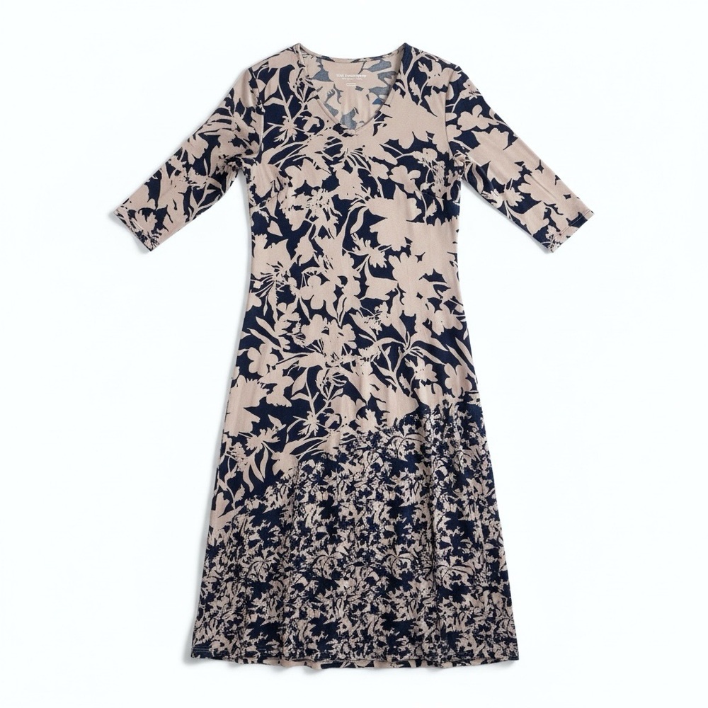 Soft Surroundings Satine Maxi Dress Large Petite Beige Navy Floral